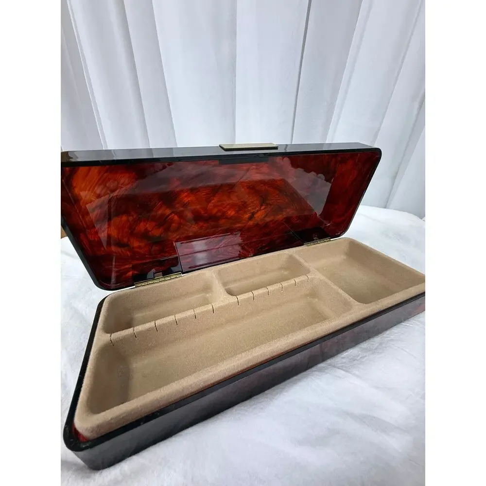 Vintage Faux Tortoiseshell Acrylic Jewelry Box with Brass-Tone Clasp